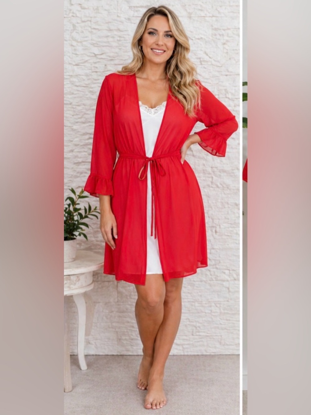 Linda Lingerie Sheer Red Wrap Robe – Size Medium